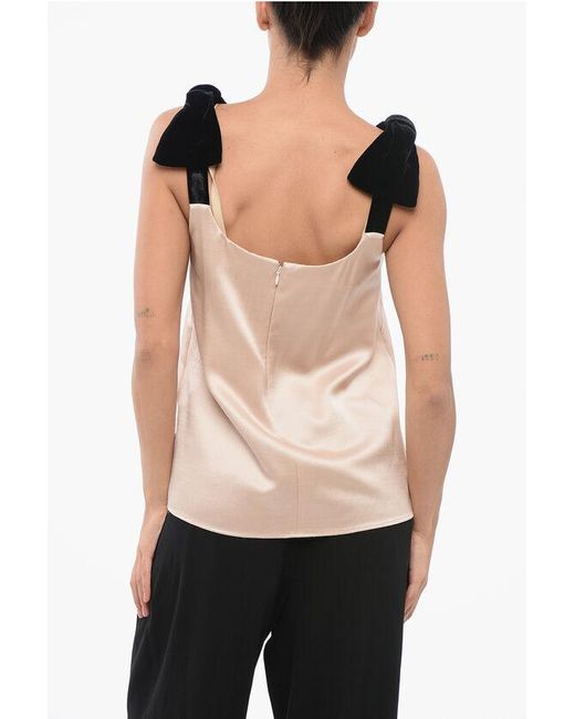 Chloé White Satin Top With Velour Bow Straps