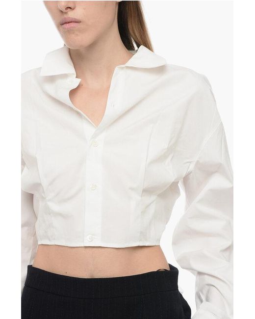 AMI White Cropped Cut-Out Shirt With Pleated Detail