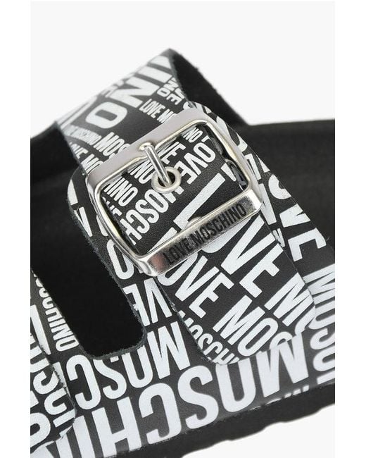 Moschino Multicolor Love Slides Birki130 With Logo Buckles