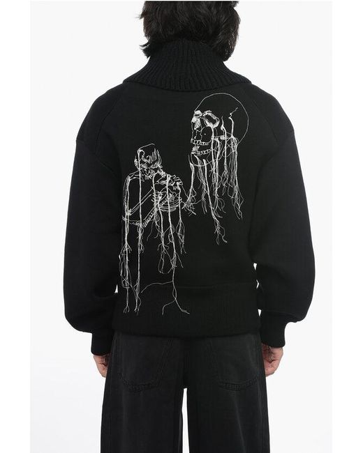 Alexander McQueen Black Double-Breasted Neoprene Cardigan With Back Embroidery for men