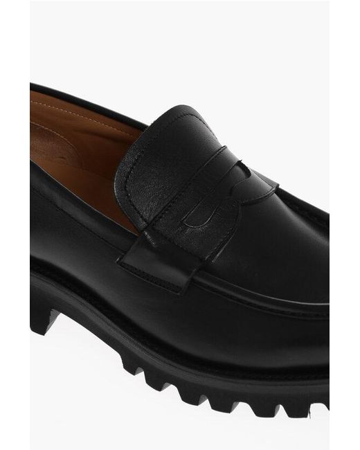 Testoni Black Leather Courmayeur Penny Loafers With Commando Sole for men