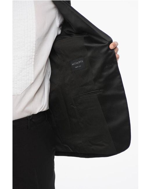 AllSaints Black Velvet Blazer With Satin Peak Lapel for men