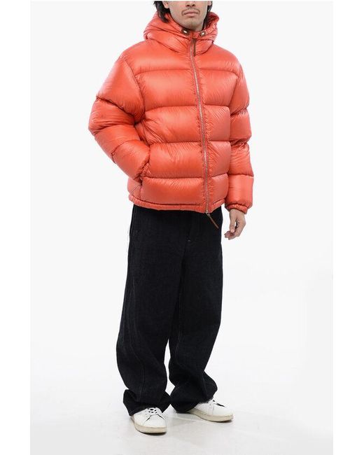 Jil Sander Orange Hooded Quilted Down Jacket for men