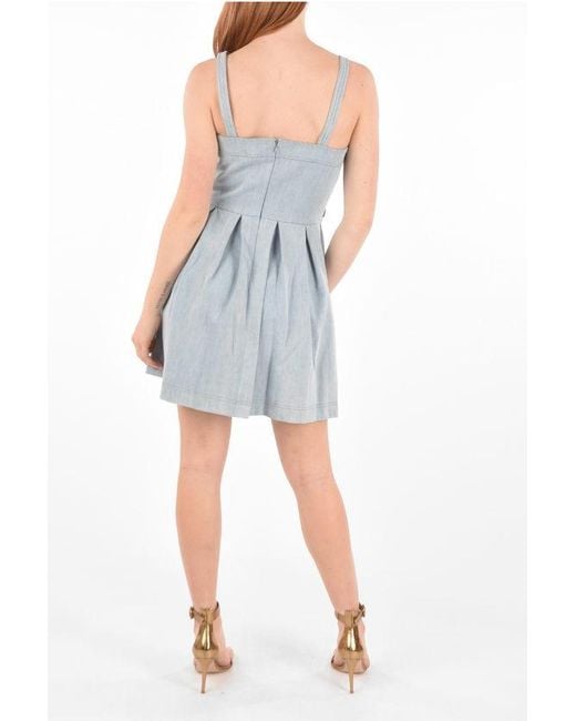 Philipp Plein Blue Couture Denim Dress It's Fine Love Pleated Details With Stra