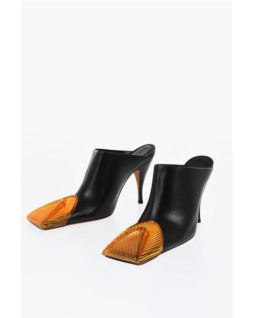 Off-White c/o Virgil Abloh Black Leather Lunar Mules With Statement Detail Heel 11 Cm
