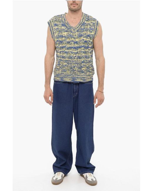 ANDERSSON BELL Blue V-Neck Sleeveless Otreto Sweater for men