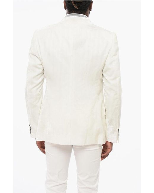 Armani White Emporio Jacquard Velour Blazer With Peak Lapel for men