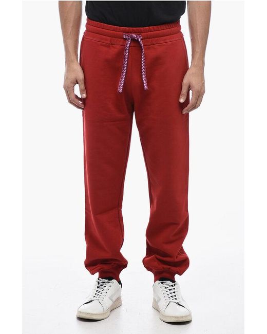 Lanvin Red Brushed Cotton Lace Curb Sweatpants for men