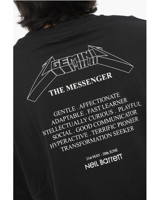 Neil Barrett Black Slim Fit Rock Band Zodiac Gemini Crew-Neck T-Shirt With Drop for men