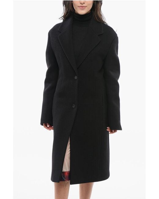 Off-White c/o Virgil Abloh Black Wool Blend Coat With Cinched Waist