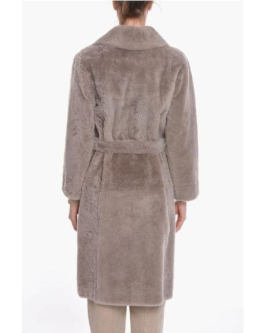 Brunello Cucinelli Brown Cashmere Goat Fur Double-Breasted Coat With Belt