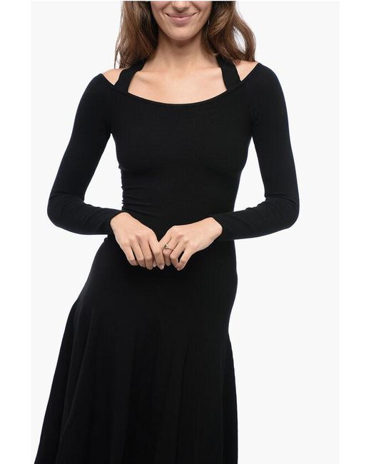 Alaïa Black Stretchy Knitted Dress With Circle Skirt