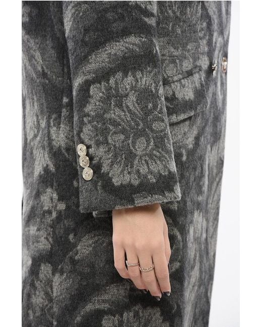 Versace Gray Wool Double-Breasted Coat With Barocco Motif