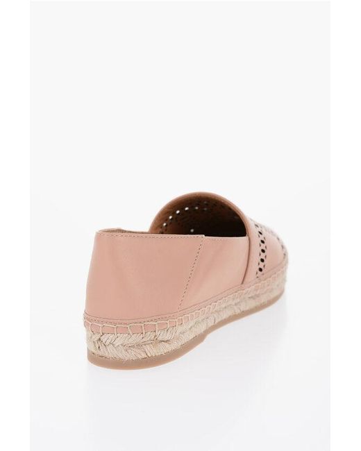 Tod's Pink Leather Espadrillas With Raffia Sole