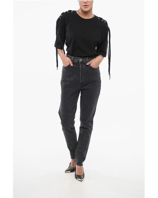 Re/done Black Frayed Hem Dark Wash Skinny Fit Jeans 15Cm