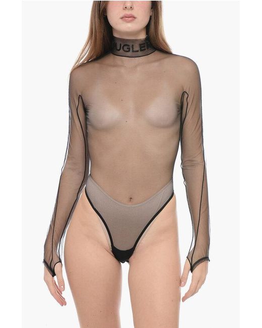 Mugler Natural Visible Stitches Mesh Body With Embossed Logo