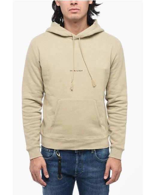 Saint Laurent Fleeced Cotton Hoodie in Natural for Men Lyst UK