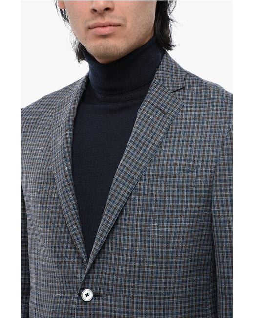 Corneliani Gray Plaid Check Academy Soft Silk Blend Blazer for men