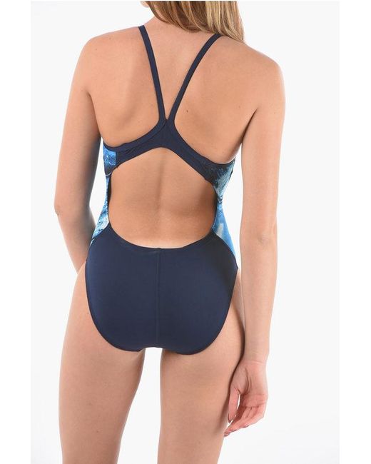 Nike Blue Swim One-Piece Racerback Swimsuit With Patterned Side Detail