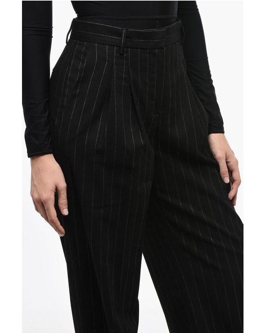 ANDAMANE Black Pinstriped Lurex Palazzo Pants