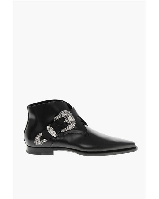 DSquared² Black Leather Pointed Ankle Boots Gothic With Buckle for men
