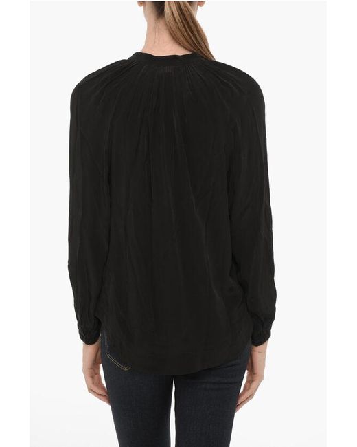 AllSaints Black Mandarin Collar Satin Hezzy Shirt