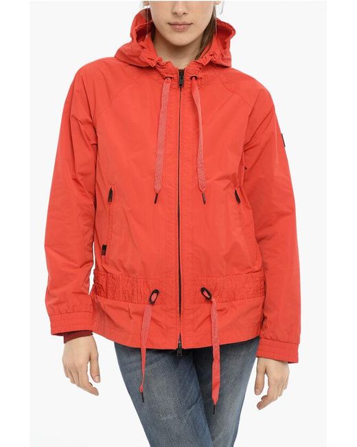 Woolrich Red Hooded Erie Windbreaker Jacket With Ruched Details