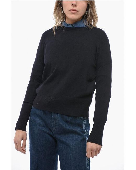 Max Mara Blue Leisure Virgin Wool Cavallo Crew-Neck Sweater