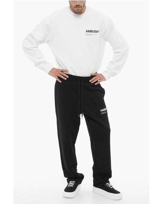 Ambush Black Fleeced Cotton Workshop Joggers With Drawstring Waist for men