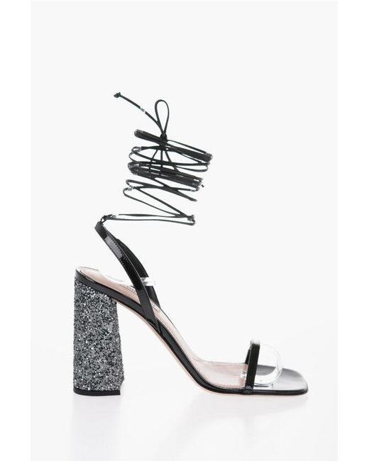 Miu Miu White Patent Leather Sandals With Glitter Heel 10 Cm