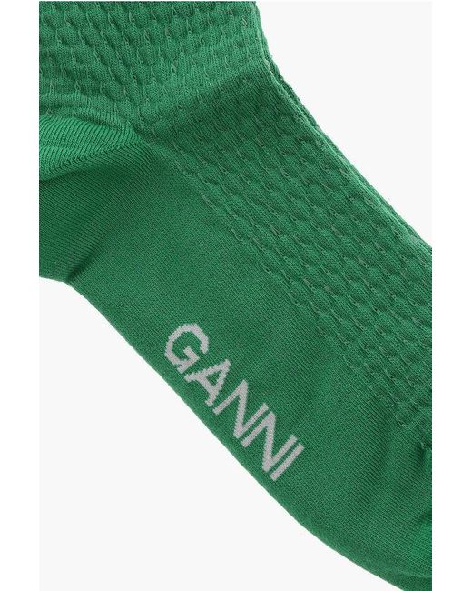 Ganni Green Solid Color Long Socks With Contrasting Logo