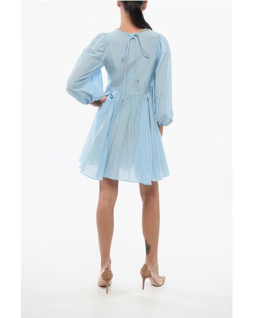 Pinko Blue V-Neck Cotton And Silk Beowulf Dress With 2 Pockets