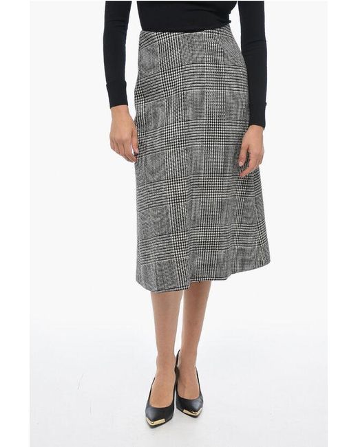 Balenciaga Gray District Check A-Line Midi Skirt