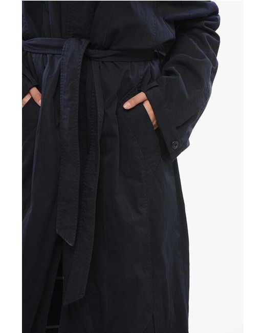 Balenciaga Black Lined Cotton Trench Coat With Hidden Buttoning