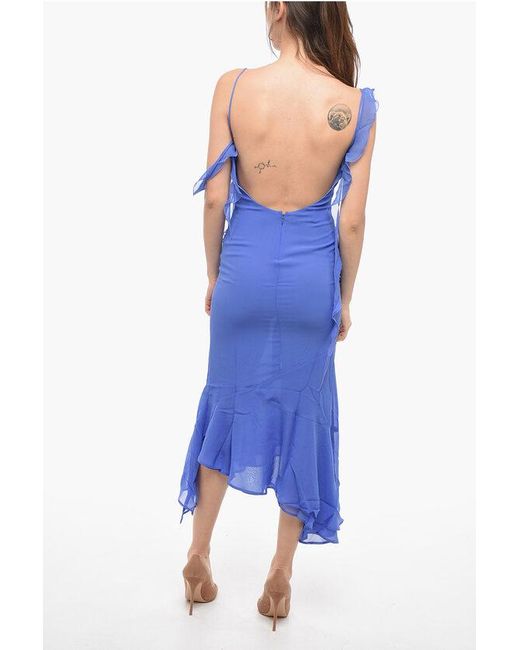 ANDAMANE Blue Silk Asymmetric Dress With Ruffled Detail