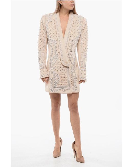 Balmain Natural Embelisehed Double-Breasted Blazer