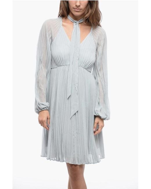 Zimmermann Gray Pleated Sunray Tie-Neck Mini Dress