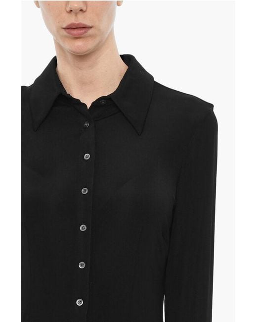 Louisa Ballou Black Solid Color Shirt With Logo Buttons