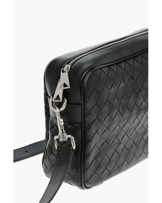 Bottega Veneta Woven Leather Avenue Crossbody Bag in Black