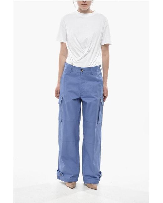 Marni Blue Organic Cotton Cargo Pants With Ankle Drawstring