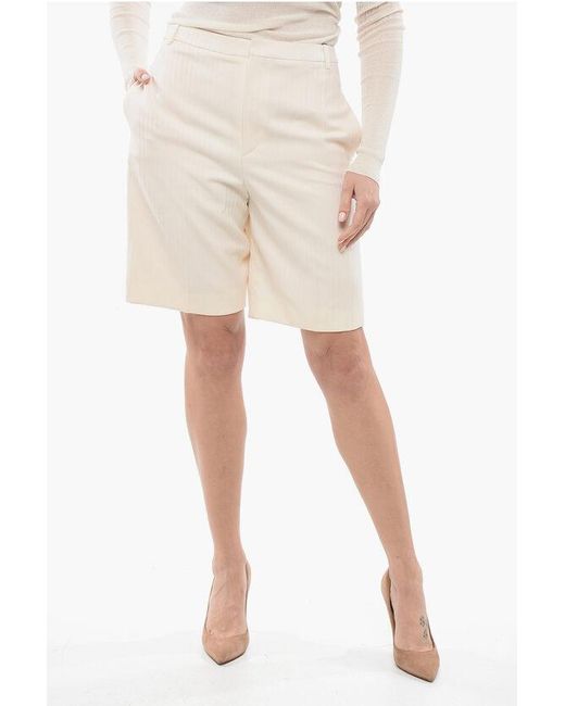 Saint Laurent Natural Virgin Wool Tone-On-Tone Striped Shorts