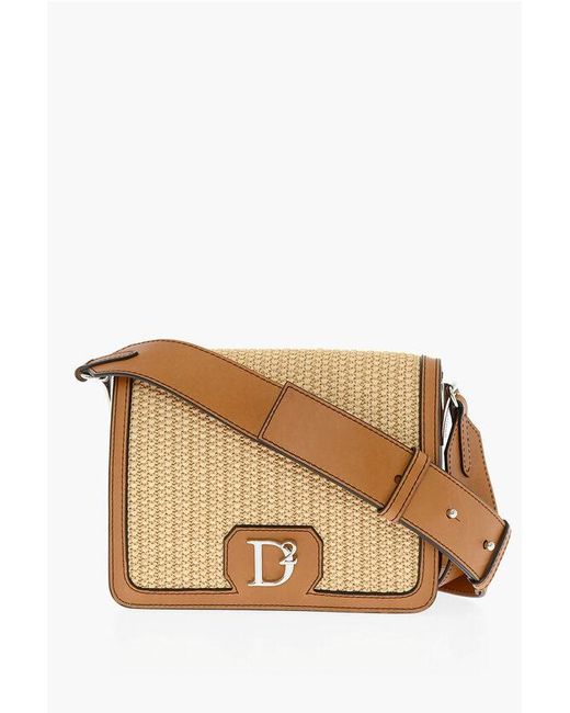 DSquared² Natural Raffia Leather Crossbody Bag