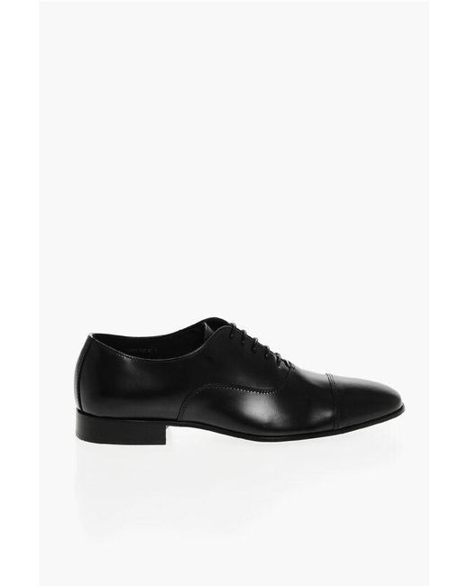Corneliani Black Cc Collection Brsuhed Leather Oxford Shies for men