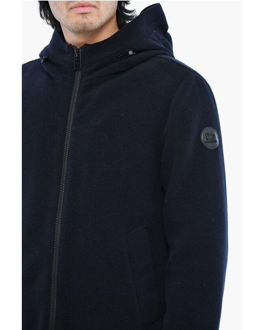 Woolrich Blue Wool And Nylon Pacific Down Jacket With Hood for men