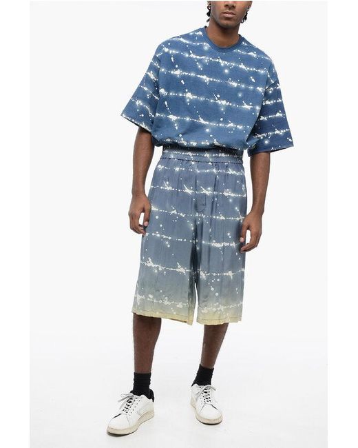 Jil Sander Blue Printed Viscose Shorts With Elastic Wistband for men