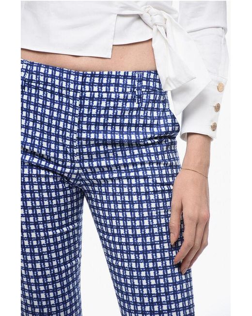 True Royal Blue Stretch Cotton Chino Pants With Checked Pattern