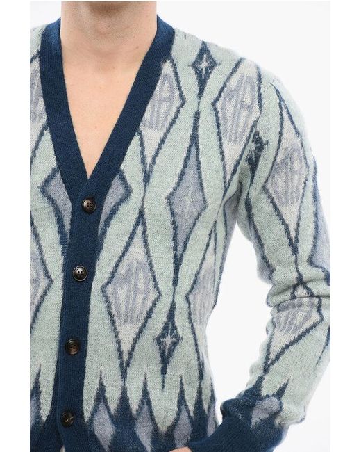 Amiri Blue Diamond Patterned Mohair Blend Cardigan for men