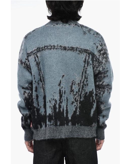 DIESEL Gray Mohair-Blended K-Petalo Cardigan With Trompe L'Oeil Print for men