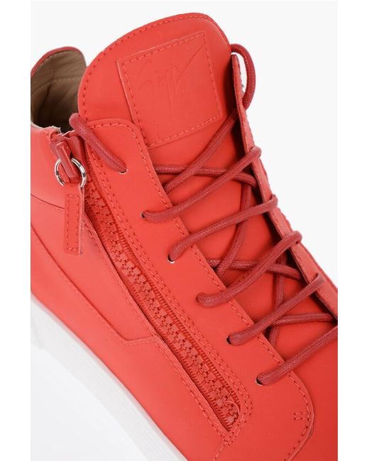 Giuseppe Zanotti Red Solid Color Faux Leather High-Top Sneakers With Contrasting for men