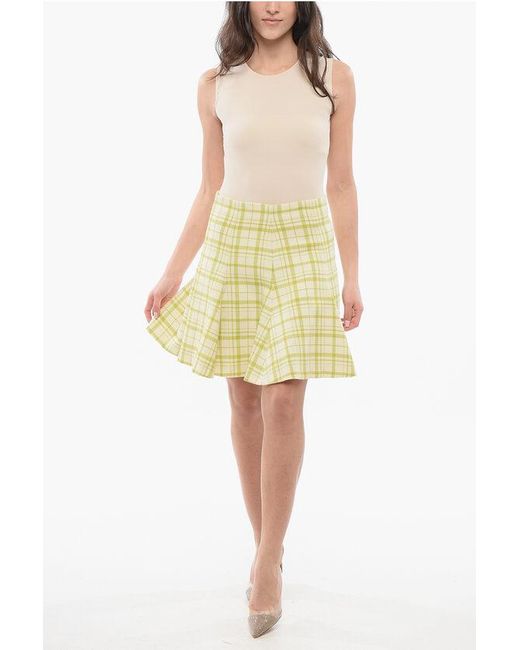 Dior Yellow Tartan Flared Wool Mini Skirt